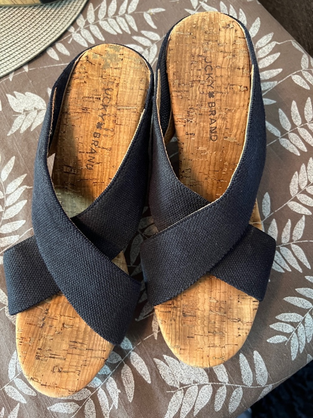 Lucky Brand Black Cork Crossband Mules